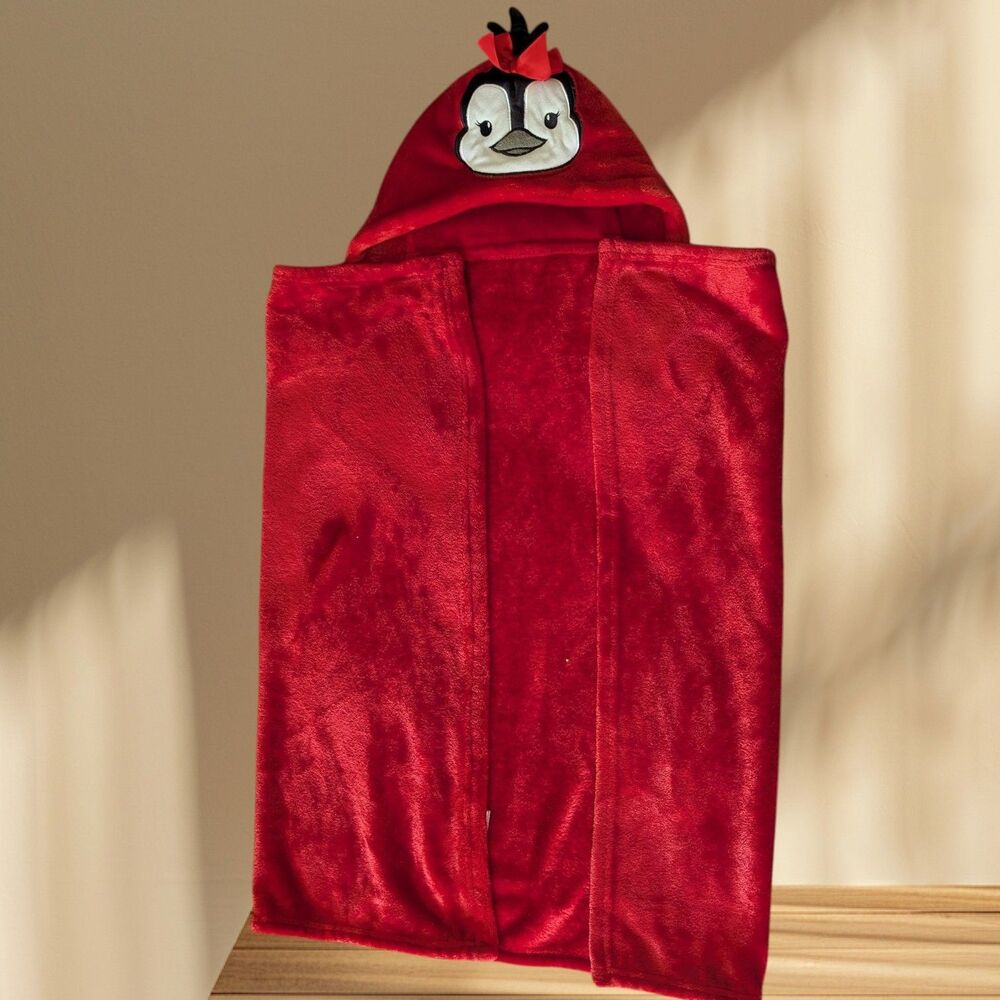 HB Brand Toddler Hooded Penguin Plush Blanket Super Soft Cozy 28in x 40in Red